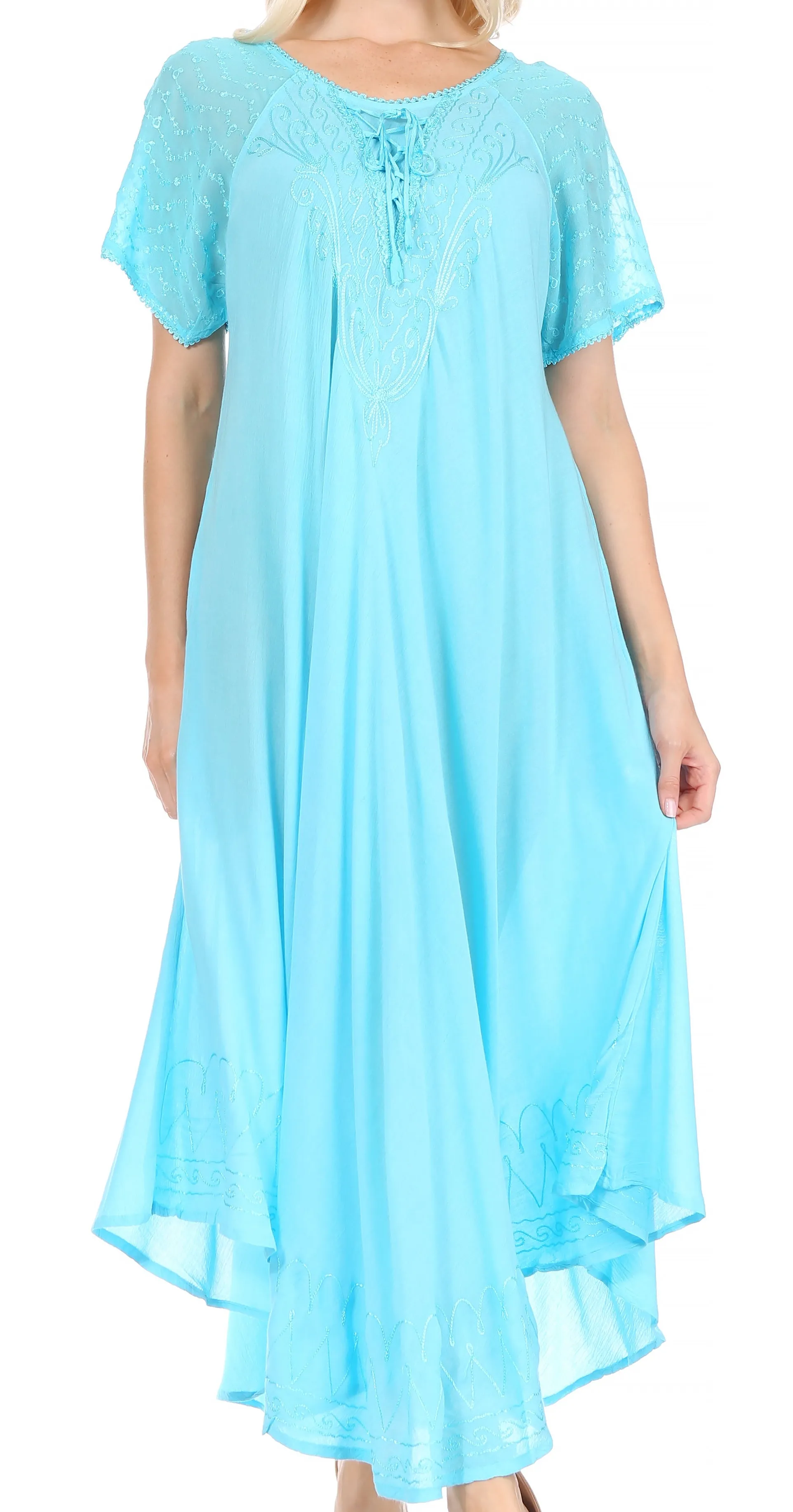 Sakkas Egan Women's Long Embroidered Caftan Dress / Cover Up With Embroidered Cap Sleeves