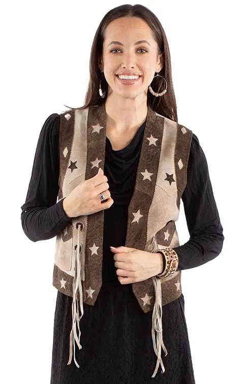 Scully Women's Star Leather Vest in Brown