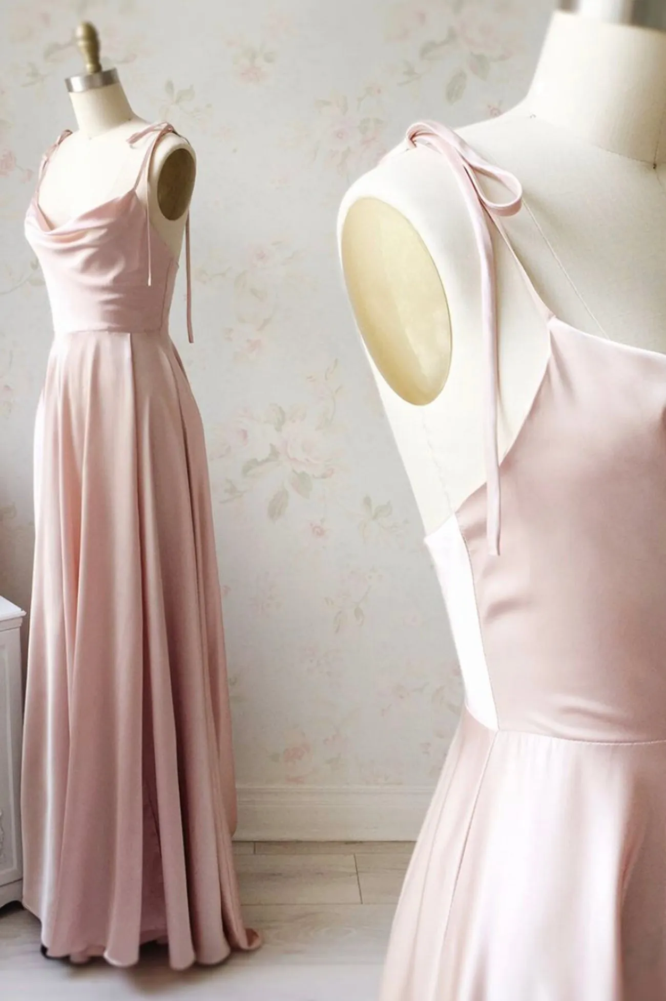 Simple Satin Long Prom Dresses A-Line Spaghetti Straps Evening Dresses