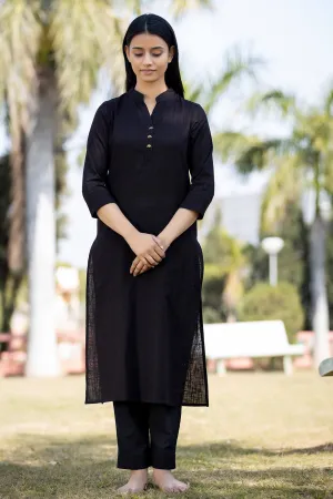 Solid Cotton Black Kurta