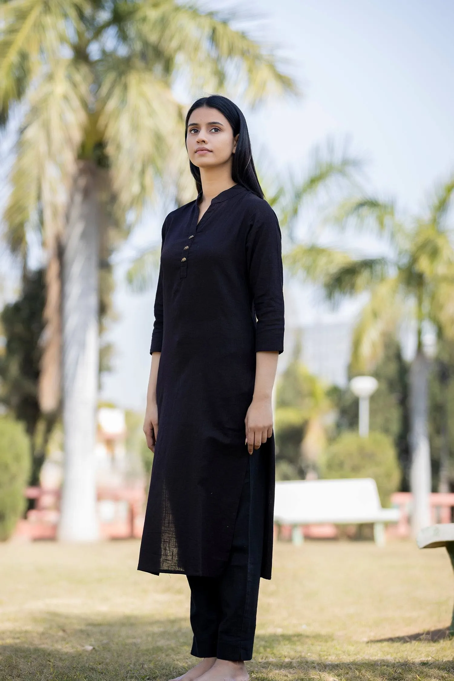 Solid Cotton Black Kurta