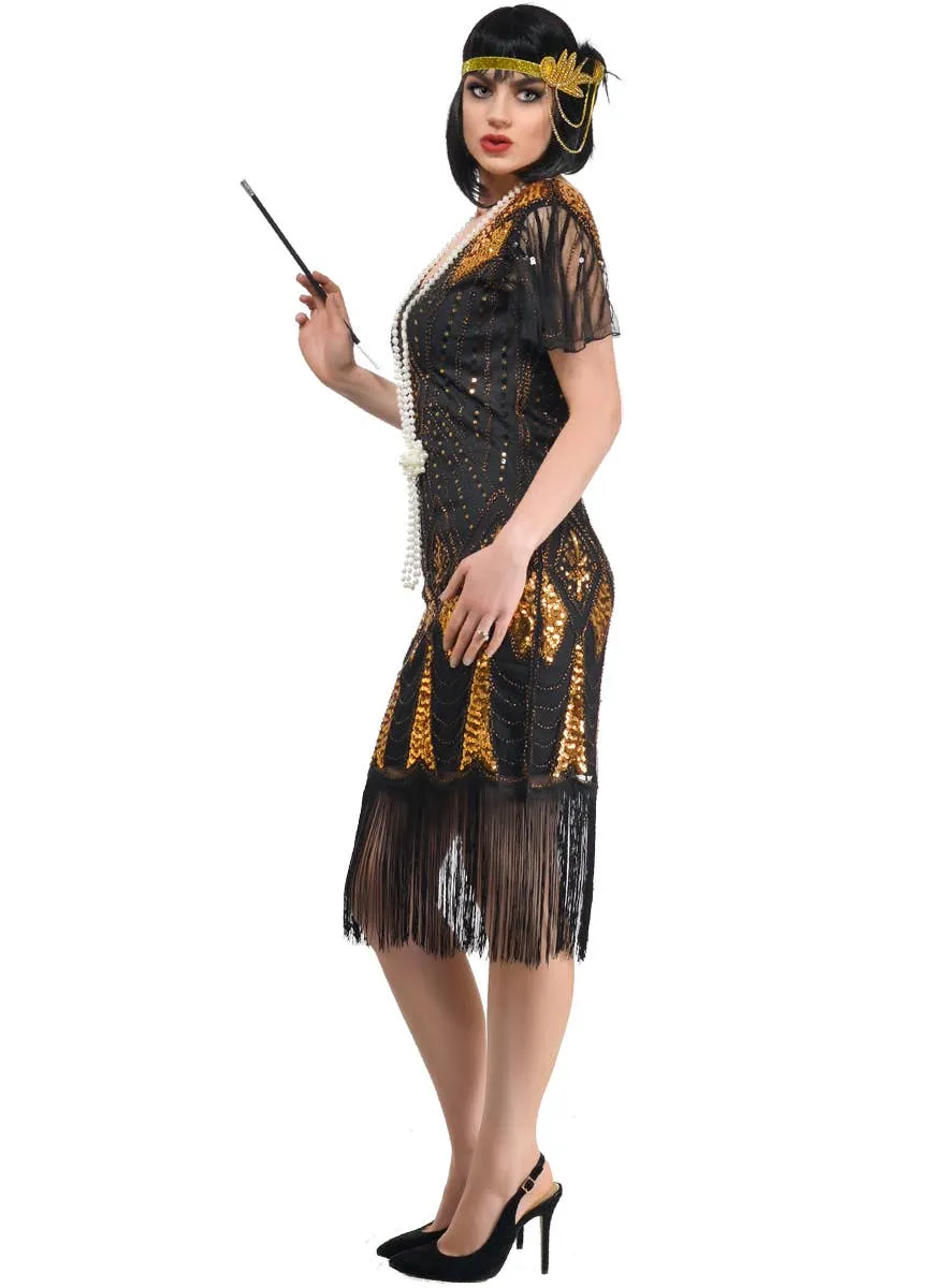 Sparkly Black and Gold Deluxe Womens Great Gatsby Costume