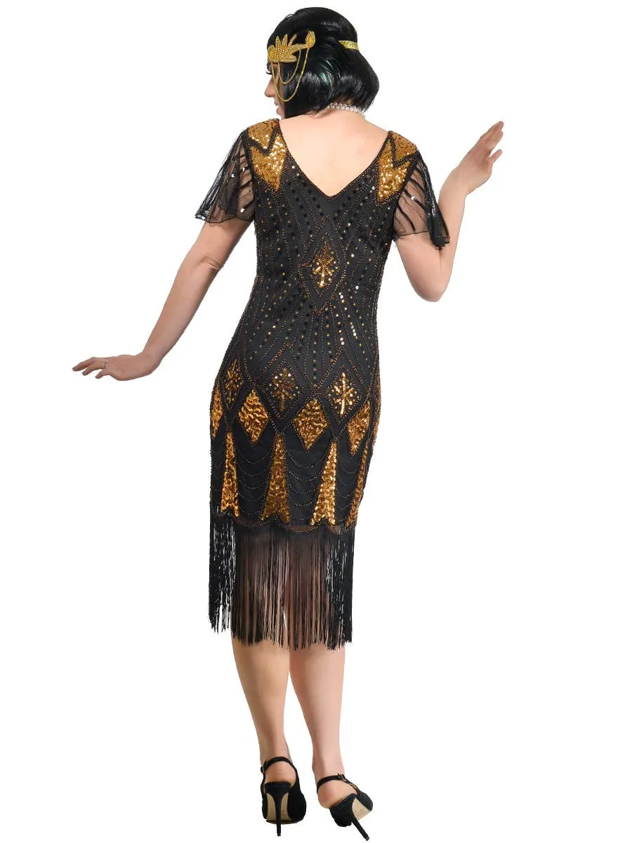 Sparkly Black and Gold Deluxe Womens Great Gatsby Costume