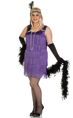 Speakeasy Womens Plus Size Purple 1920s Flapper Dress Costume