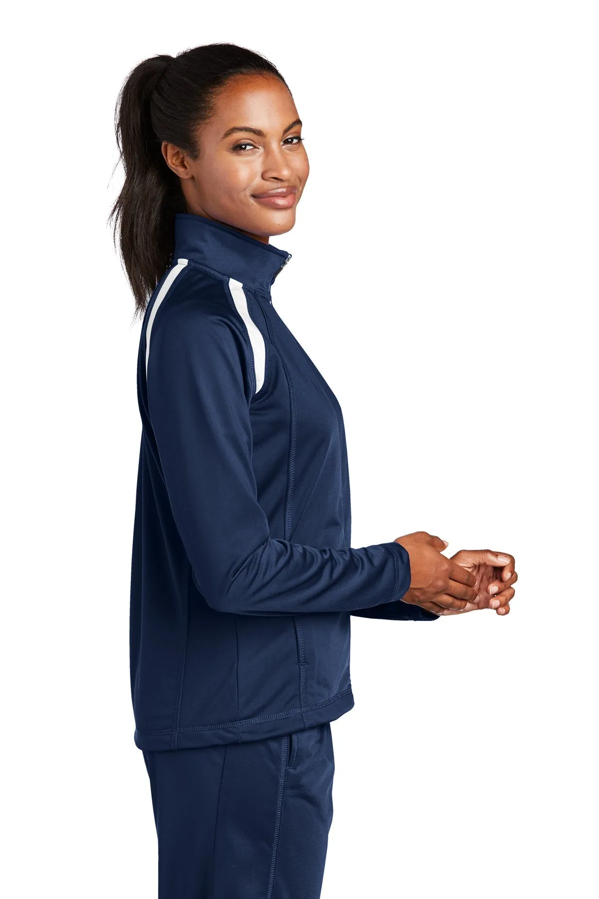 Sport-Tek Ladies Tricot Track Branded Jackets, True Navy/White