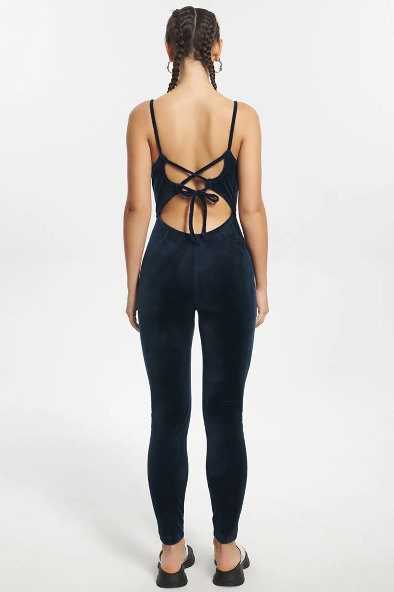 Strappy Script Velour Jumpsuit