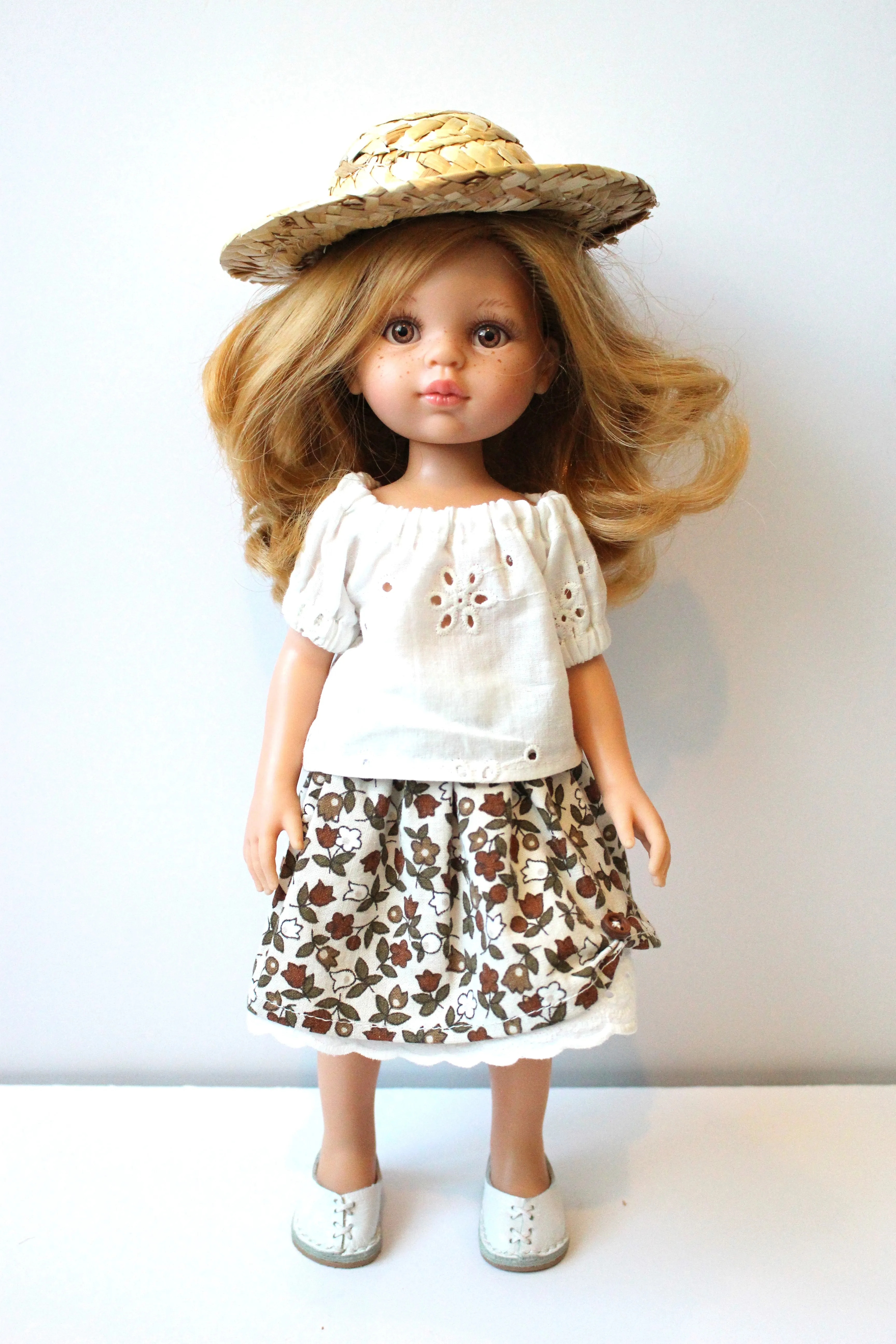 Straw Hat, Peasant Blouse and Skirt Set