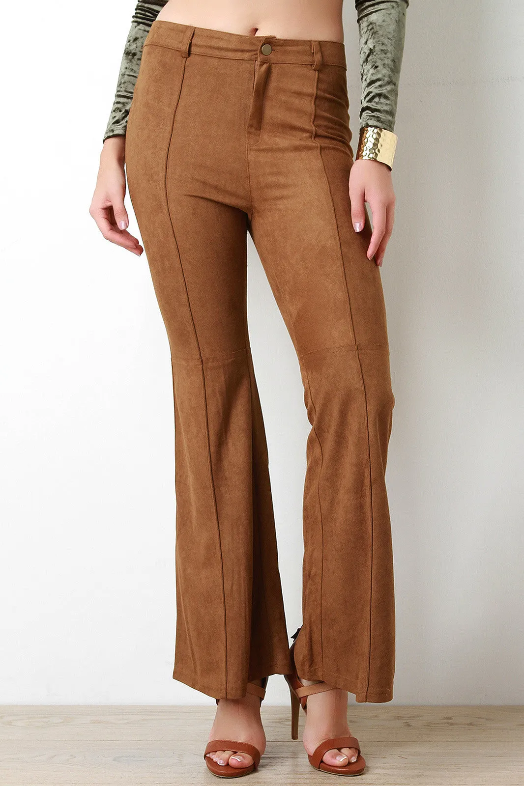 Suede Retro Bell Bottom Pants