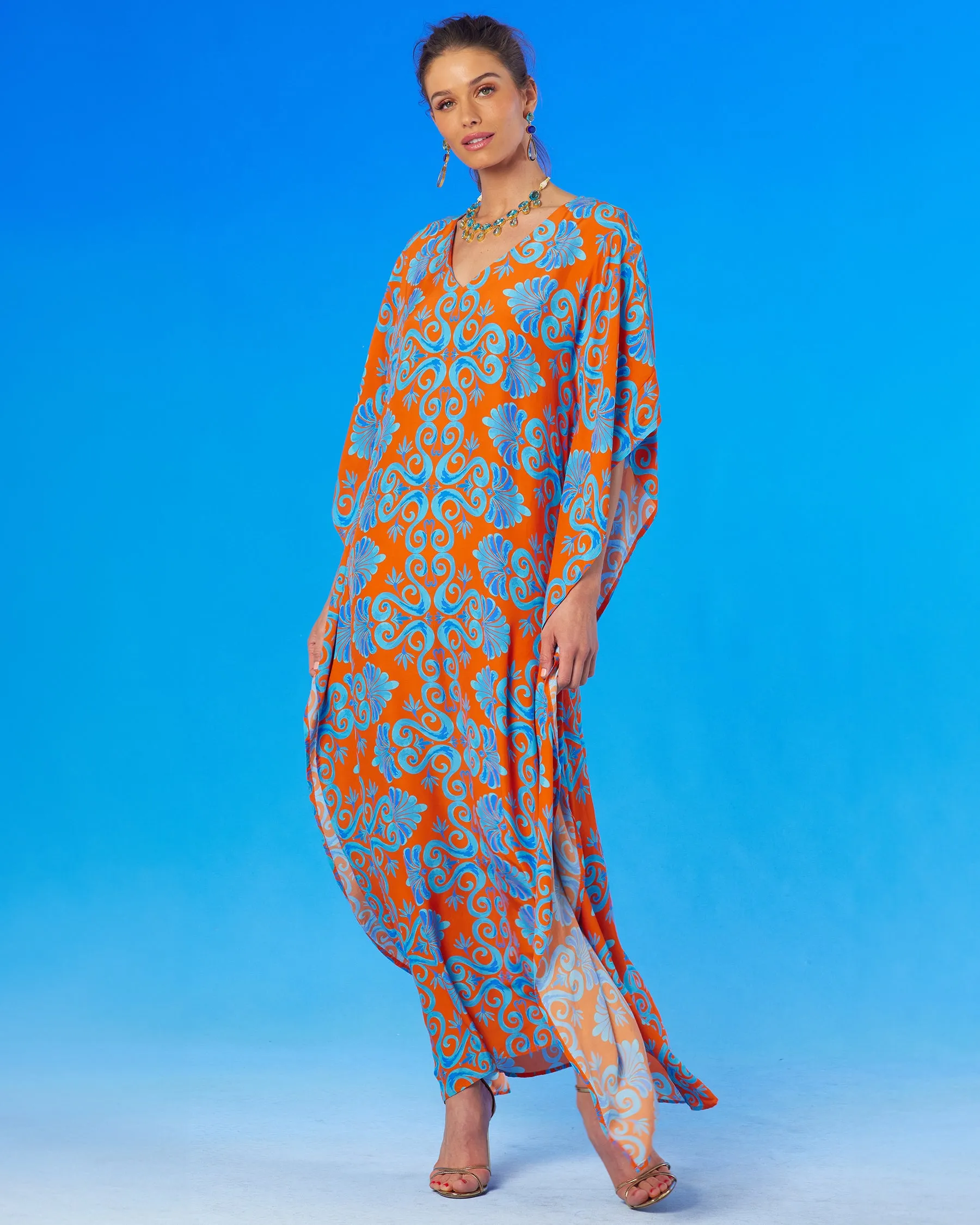 Thetis Long Kaftan in Orange