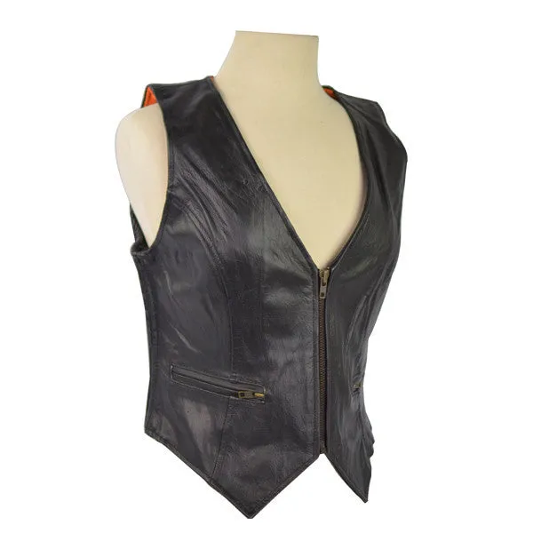 Vance Leather VL1011 Ladies Premium Quality Zipper Vest with Elastic Sides