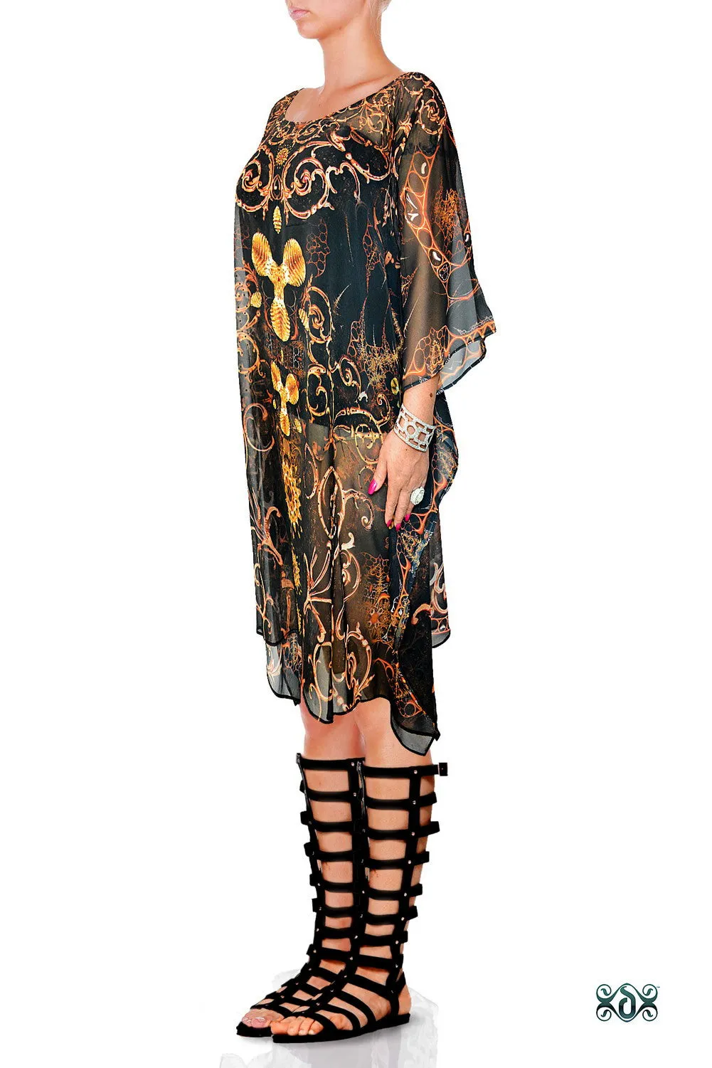 VENI VIDI VENICE Dark Ornate Devarshy Georgette Short Embellished Kaftan - 1110A