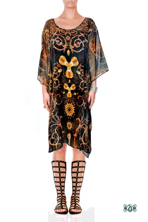 VENI VIDI VENICE Dark Ornate Devarshy Georgette Short Embellished Kaftan - 1110A