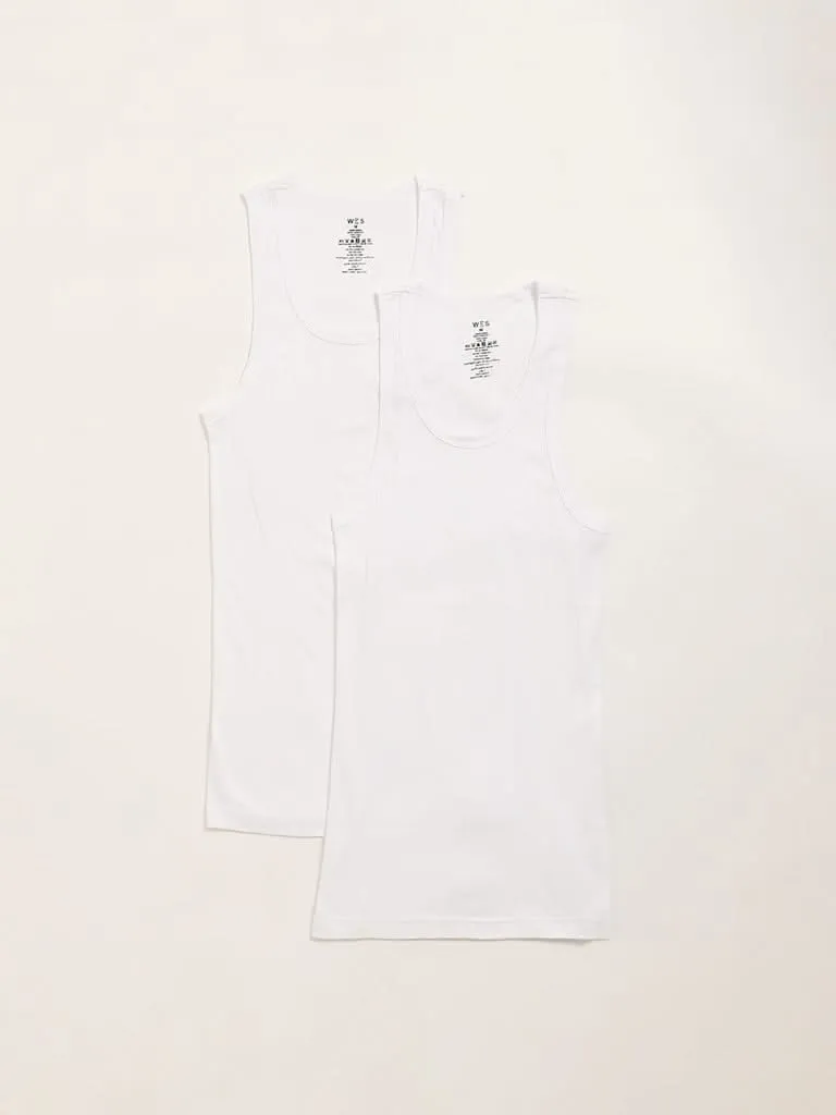 WES Lounge White Sleeveless Vests - Pack of 2