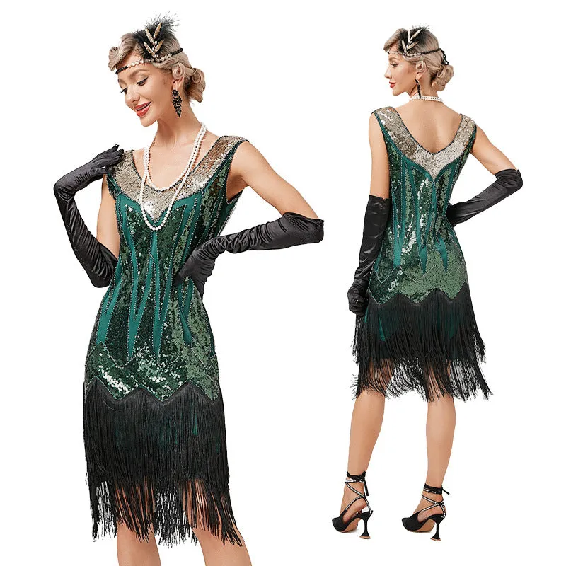 Women's Flapper Dress Sequined Fringe 1920s Gatsby Party Cocktail Dresses