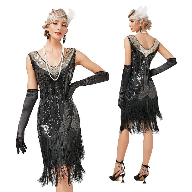 Women's Flapper Dress Sequined Fringe 1920s Gatsby Party Cocktail Dresses