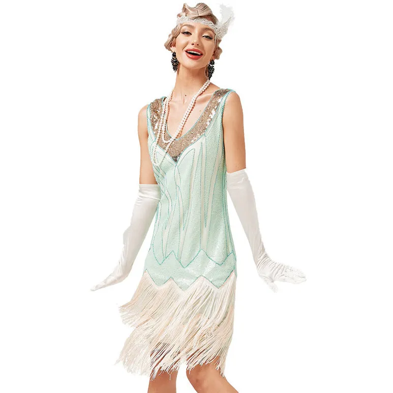 Women's Flapper Dress Sequined Fringe 1920s Gatsby Party Cocktail Dresses