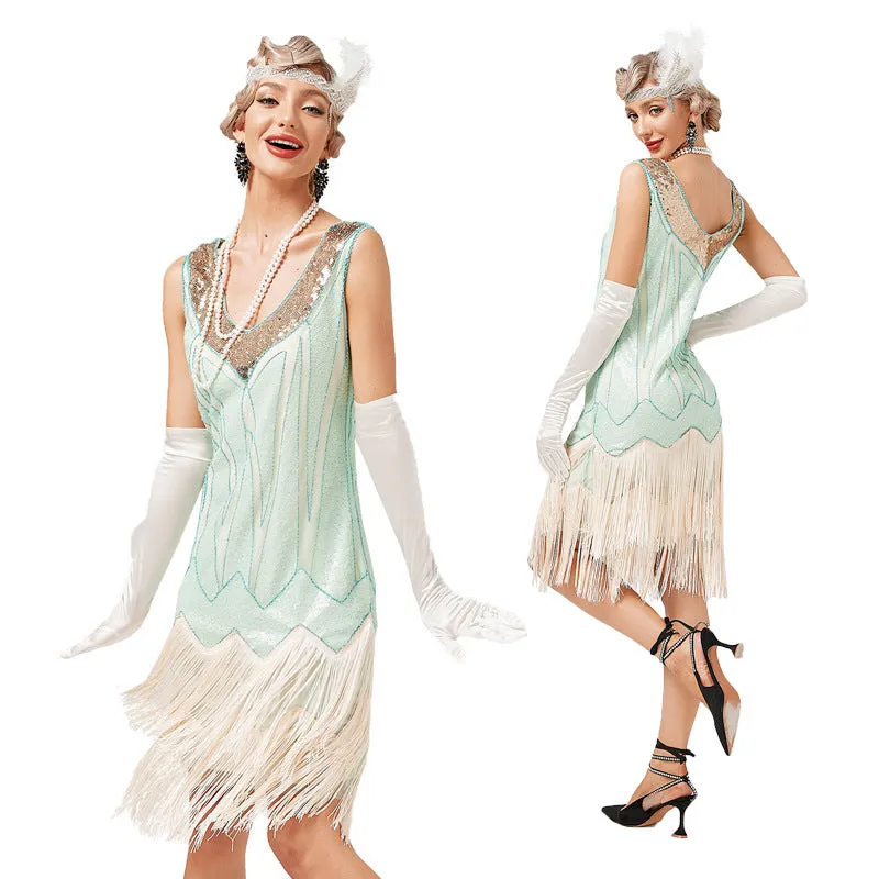 Women's Flapper Dress Sequined Fringe 1920s Gatsby Party Cocktail Dresses