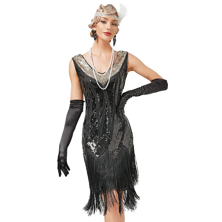 Women's Flapper Dress Sequined Fringe 1920s Gatsby Party Cocktail Dresses